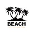 Coconut Tree Logo With Beach Atmosphere, Beach Plant Vector, Sunset View Design Royalty Free Stock Photo