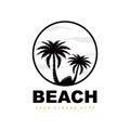 Coconut Tree Logo With Beach Atmosphere, Beach Plant Vector, Sunset View Design Royalty Free Stock Photo