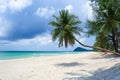 Coconut tree or palm tree at Thung Wua Laen Beach in Chomphon province Thailand, viewpoint of tropical beach seaside and blue sky Royalty Free Stock Photo