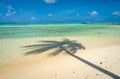 Coconut tree shadow on a beach in Moorea Royalty Free Stock Photo