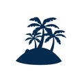 Coconut tree on small isolated island silhouette illustration