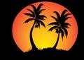 Two coconut trees with full moon background