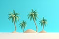 Coconut trees with beach sand on blue background. Summer concept. Generative AI Royalty Free Stock Photo