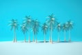 Coconut trees with beach sand on blue background. Summer concept. Generative AI Royalty Free Stock Photo