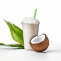 Coconut Water Cup Mock Up: High Detailed Milkshake With Palm Leaf