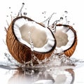 Energetic Coconut Product Photography With White Water Droplets