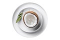 Coconut Water On White Plate, On White Background Royalty Free Stock Photo