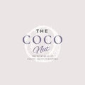 The Coconuts Abstract Vector Sign, Symbol or Logo Template. Elegant Hand Drawn Coconut Half with Retro Typography Royalty Free Stock Photo