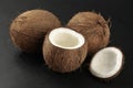 Coconuts on black background Royalty Free Stock Photo