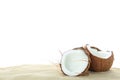 Coconuts on clear sea sand isolated on white background Royalty Free Stock Photo