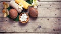 Coconuts, coconut oil and towels Royalty Free Stock Photo