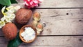 Coconuts and coconut oil Royalty Free Stock Photo