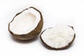 Coconuts with coconuts flakes isolated on the white background Royalty Free Stock Photo