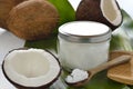 Coconuts and organic coconut oil. Royalty Free Stock Photo