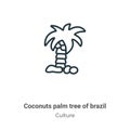 Coconuts palm tree of brazil outline vector icon. Thin line black coconuts palm tree of brazil icon, flat vector simple element Royalty Free Stock Photo