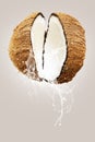 Coconuts water splash top view isolated on the white background Royalty Free Stock Photo