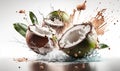 Coconuts In Water Splash On White Background - Generative AI Royalty Free Stock Photo