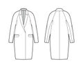 Cocoon jacket technical fashion illustration with notched lapel collar, oversized, long raglan sleeves, flap pockets