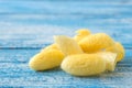 Cocoon Silk on Blue wooden floor. Royalty Free Stock Photo