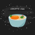 Cocotte egg vector illustration. Isolated on white background.