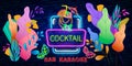 Coctail Bar neon logo design. Isolated on black background. Retro vintage neon sign. Design element for your ad, signs, posters, b