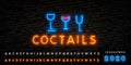 Coctail Bar neon logo design. Isolated on black background. Retro vintage neon sign. Design element for your ad, signs, posters, Royalty Free Stock Photo