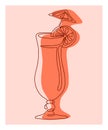 Coctail illustration with continuous outline