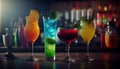 Coctails drinks on the bar realistic. AI generated