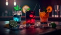 Coctails drinks on the bar realistic. AI generated