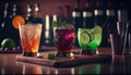 Coctails drinks on the bar realistic. AI generated