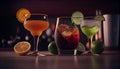 Coctails drinks on the bar realistic. AI generated