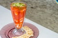 Coctel de Camaron, prawn cocktail, at the beach in Veracruz, Mexico. Copy space Royalty Free Stock Photo