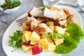Crusted cod with peach and pineapple salsa Royalty Free Stock Photo