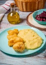 Cod fish with a potato garlic mash - Bakaliaros Skordalia Royalty Free Stock Photo
