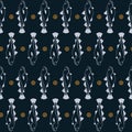 Cod fish swimming vertically repeated pattern on navy blue