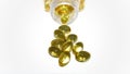 Cod liver oil or fish oil gel capsules on white background Royalty Free Stock Photo