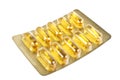 Cod liver oil omega 3 gel capsules in blister package on white background Royalty Free Stock Photo