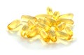 Cod liver oil omega 3 gel capsules isolated on white background Royalty Free Stock Photo