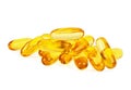 Cod liver oil omega 3 gel capsules isolated on white background Royalty Free Stock Photo