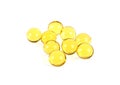 Cod liver oil omega 3 gel capsules on white background Royalty Free Stock Photo