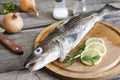 Cod raw fish on cutting board Royalty Free Stock Photo