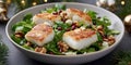 Cod salad in dish on the table with christmas decorations Royalty Free Stock Photo