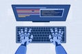 Code automation development, programming using AI, top view of coding robot hands Royalty Free Stock Photo