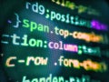 Code background in editor. Concept of security, programming and hacking, deep decryption and encryption. Can be used as banner or Royalty Free Stock Photo