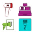 Code bar scaner icon set, color outline style Royalty Free Stock Photo