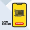 Code, coding, computer, monoblock, laptop Glyph Icon in Mobile for Download Page. Yellow Background Royalty Free Stock Photo