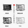 Code, coding, computer, monoblock, laptop Icon in Thin, Regular, Bold Line and Glyph Style. Vector illustration Royalty Free Stock Photo