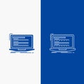 Code, coding, computer, monoblock, laptop Line and Glyph web Button in Blue color Vertical Banner for UI and UX, website or mobile Royalty Free Stock Photo