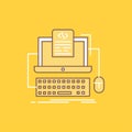 Code, coding, computer, monoblock, screen Flat Line Filled Icon. Beautiful Logo button over yellow background for UI and UX, Royalty Free Stock Photo