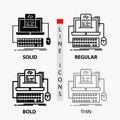 Code, coding, computer, monoblock, screen Icon in Thin, Regular, Bold Line and Glyph Style. Vector illustration Royalty Free Stock Photo